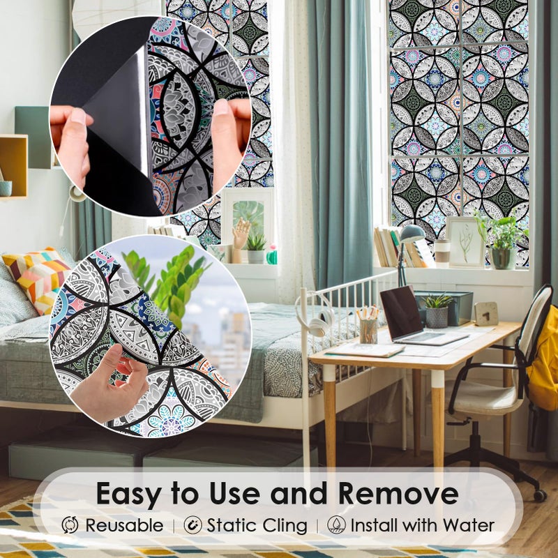 DKTIE Static Cling Decorative Window Film with Installation Tools Non Adhesive Privacy Film, Stained Glass Window Film for Bathroom Shower Door Heat Cotrol Anti UV 17.7 x 78.7 Inch - Image 4